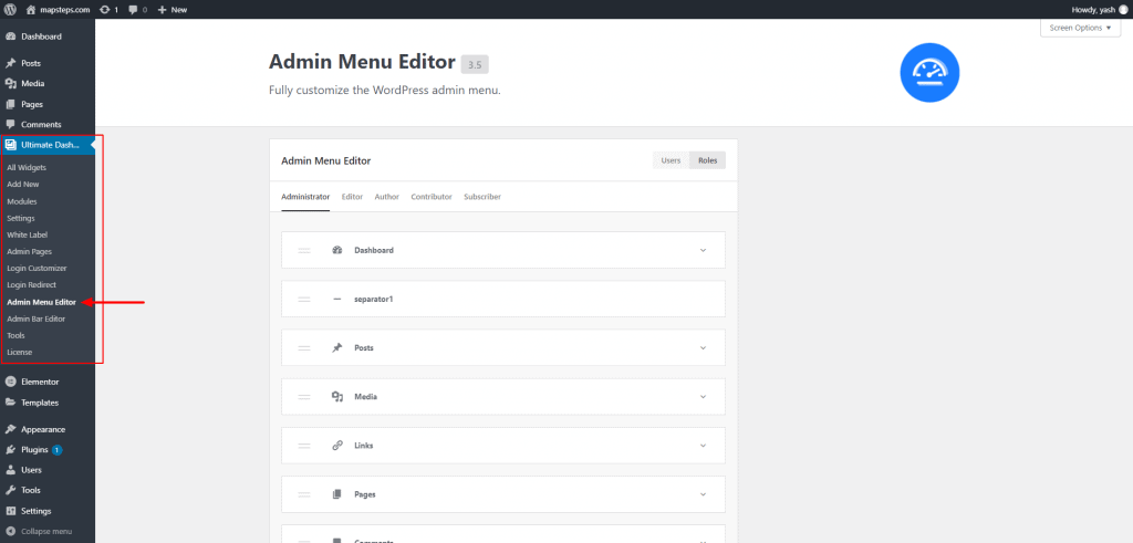 Admin menu editor Ultimate Dashboard
