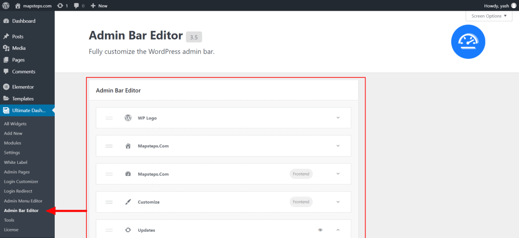 Admin bar editor Ultimate Dashboard